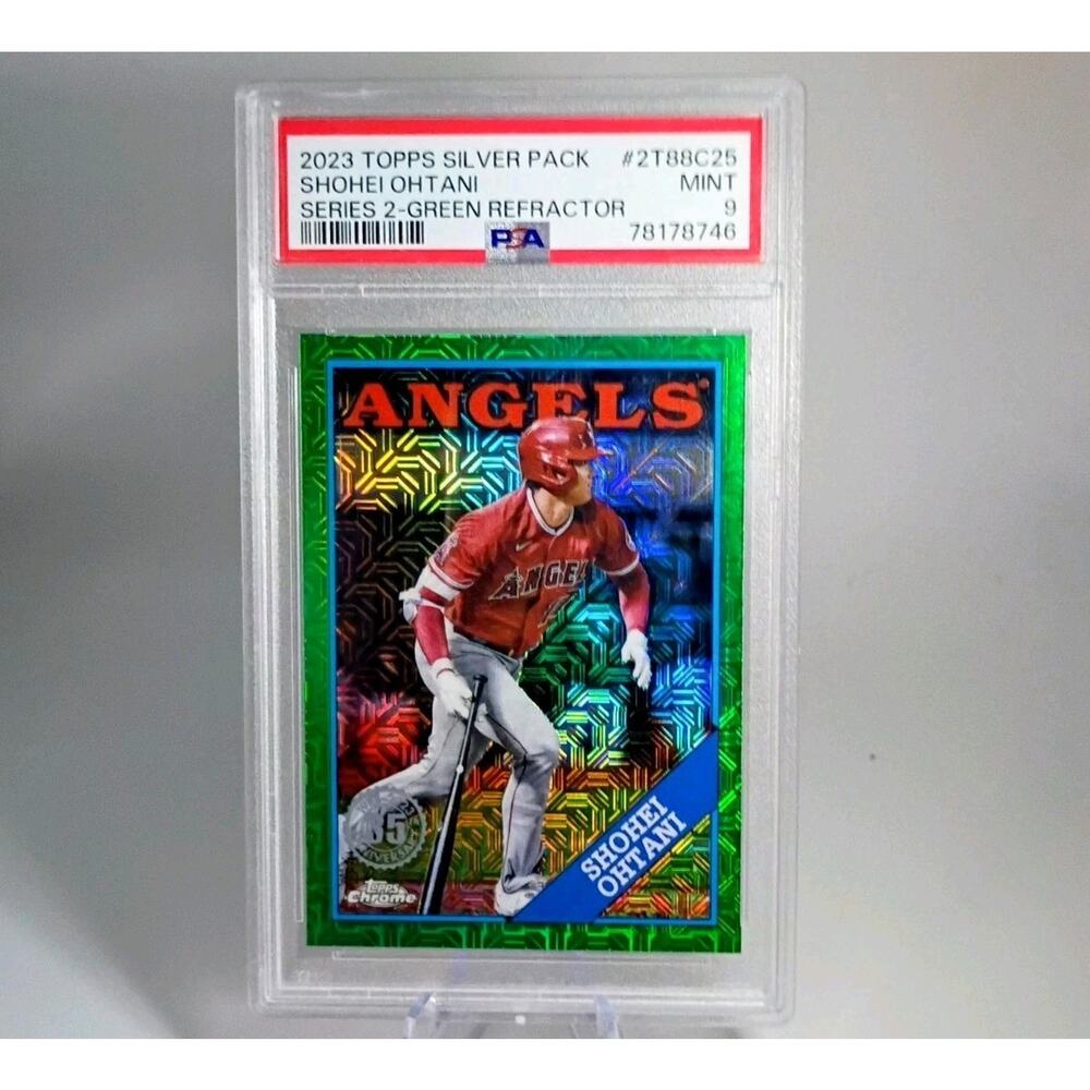Shohei Ohtani #2T88C25 Topps Silver Pack 2023 Green REFRACTOR SP #71/99 PSA 9 - Picture 4 of 9